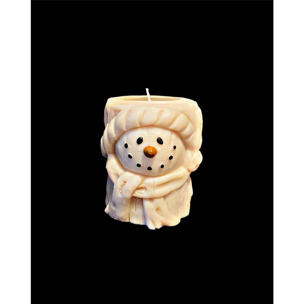 Primitive Christmas Tree Log Snowman Candle